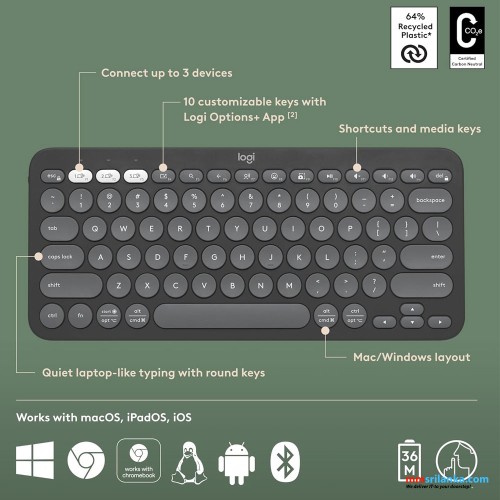 LOGITECH K380 S MULTI-DEVICE BLUETOOTH KEYBOARD WORKS WITH WINDOWS, MAC AND ANDROID (1Y)